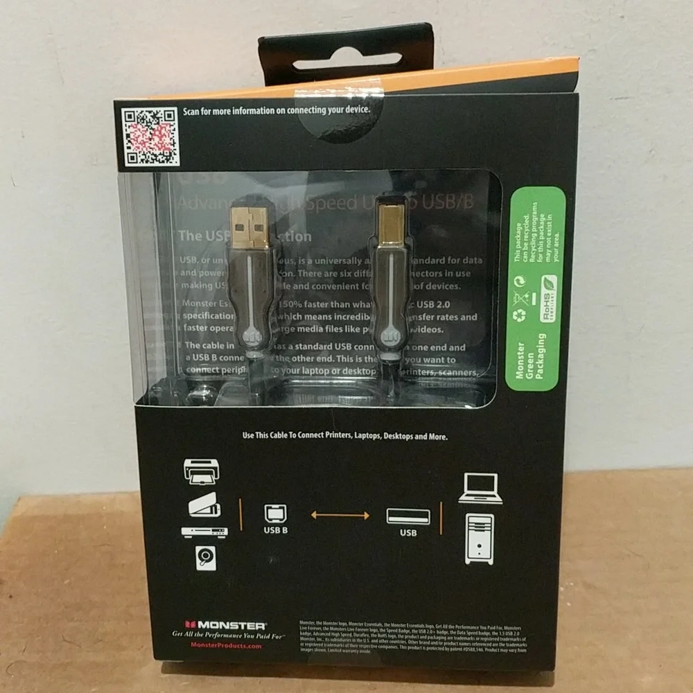 3/$36.00 MONSTER HIGH SPEED 7' USB to USB/B PRINTER CABLE 7 FT - 7 FEET BLACK🆕